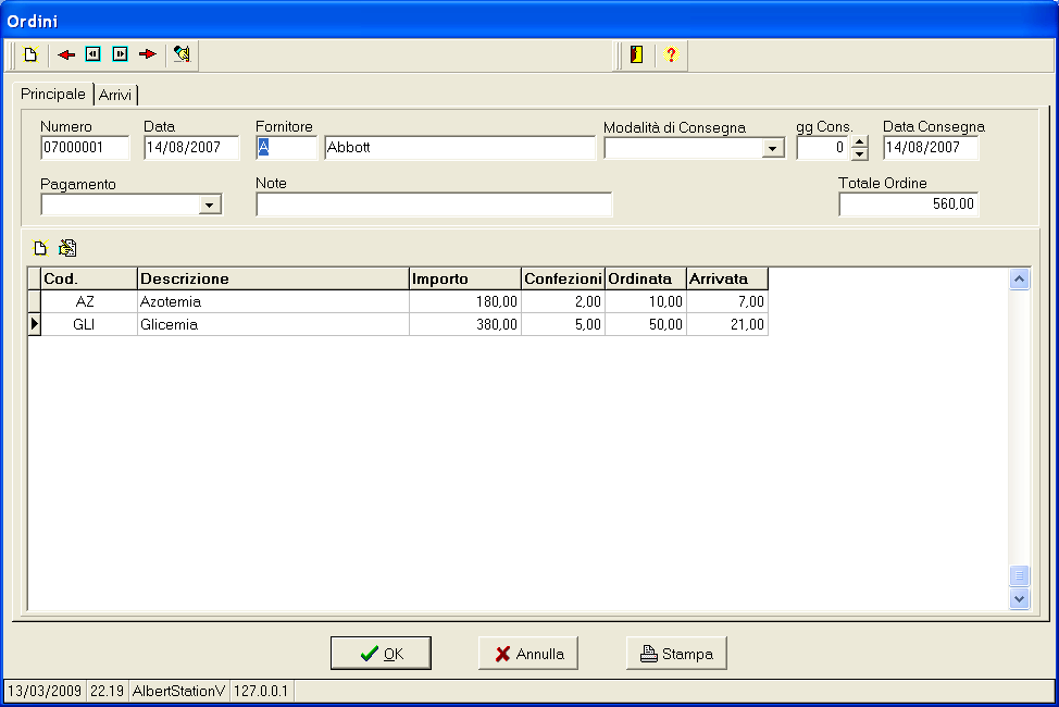 LABORATORIO ANALISI Amministrazione Gestione Ordini Compilazione dell ordine al fornitore Controllo corretta associazione del prodotto al fornitore