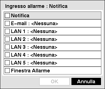 Manuale Utente È possibile impostare il DVR in modo che avvii una registrazione di emergenza ogni volta che rileva un input da uno dei suoi connettori di ingresso allarme.