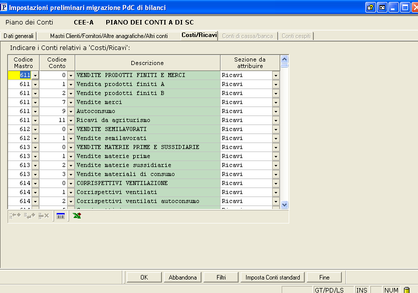 Migrazione Tabelle Contabili Generali Schemi di Bilancio PdC contabilità PdC Bilanci Costi/Ricavi (specifico solo per la migrazione PdC Bilanci)
