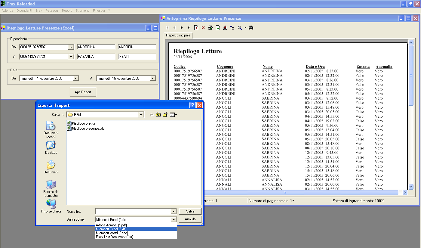 Riepilogo Presenze Esportabili in Excel con scelta del dipendente (da a) e del periodo (da a)