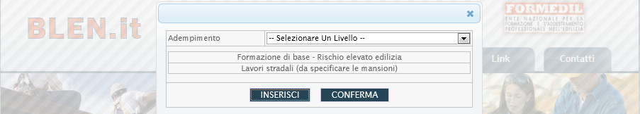 Dopo aver selezionato dalla tendina la macroarea di riferimento per l adempimento e la relativa sottocategoria (caricata dopo aver effettuato la scelta della macroarea) selezionare Inserisci.