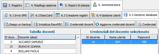 Scheda Amministratore: 6.5 Gestione database La scheda 6.