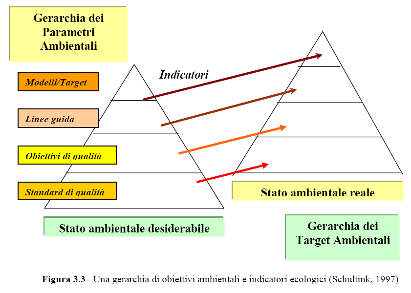 Figura IV.59 - Una gerarchia di obiettivi ambientali ed indicatori ecologici (Schultink, 1997).