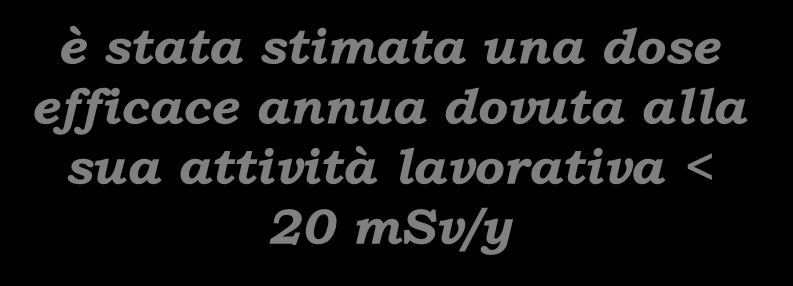 Classificazione del personale quindi per un lavoratore che sia stata classificato dall EQ come NON ESPOSTO è stata stimata una dose efficace annua dovuta alla sua attività lavorativa < 1 msv/y