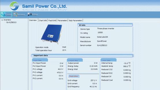 Autotest e impostazioni per la CEI-021 Punto B: Cliccando su Serial Number, l interfaccia di SolarPower
