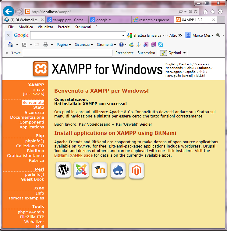 XAMPP: Localhost http://localhost/xamp Non stai accedendo al WWW, ma ad una pagina