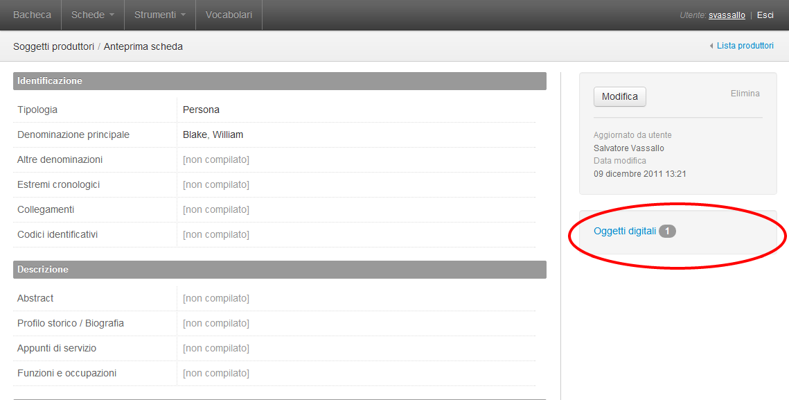 31 Figura 32. Riepilogo degli oggetti digitali inseriti e link per inserirne altri dalla scheda in modifica Figura 33.