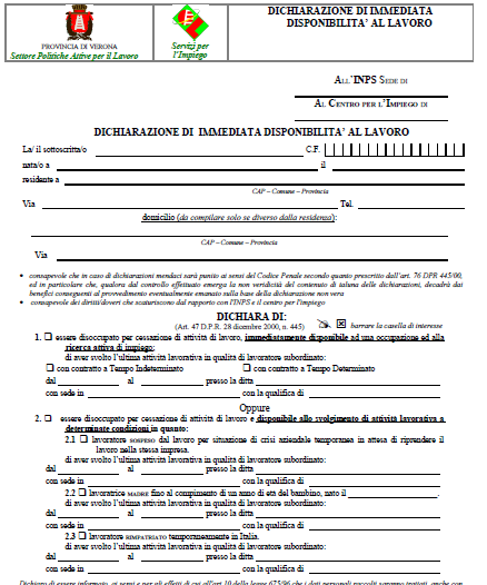 Procedura DID Si tratta del modulo relativo appunto alla seguente procedura: Inserimento di una nuova richiesta di certificazione dal nome Dichiarazione di Immediata Disponibilità (DID) ; il