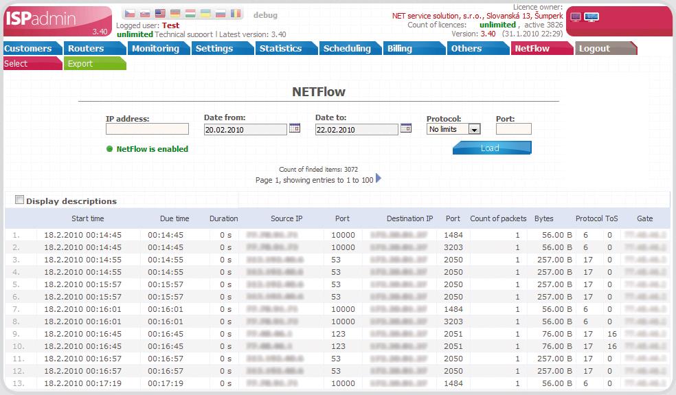 Modulo Netflow Adempimento di legge dei log di traffico degli ISP Log completo di tutti I pacchetti Statistiche