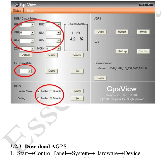 per selezionare NMEA output, DGPS etc disponibili nel menu. 3.2.3 Download AGPS 1.