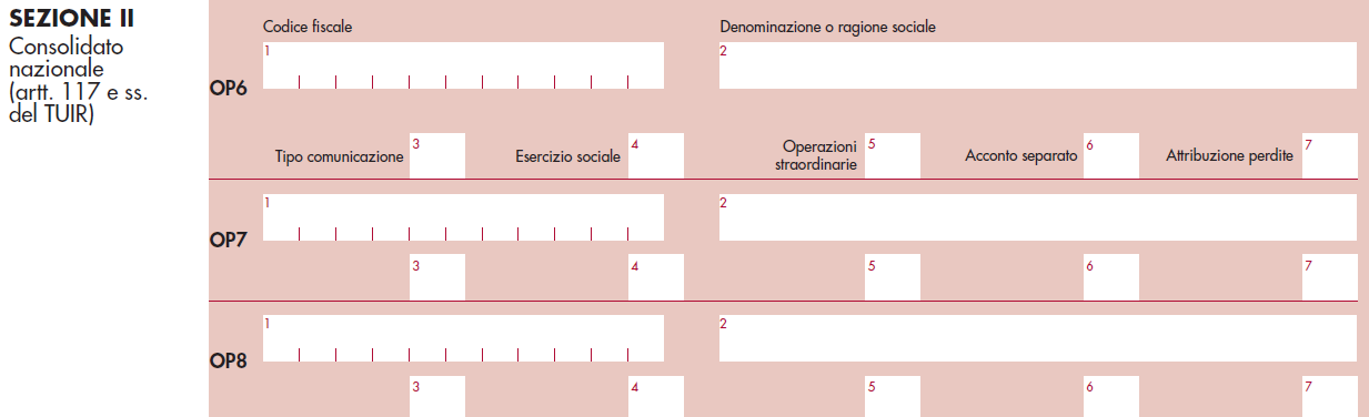 OPZIONI FISCALI PER LE IMPOSTE SUI REDDITI CONSOLIDATO FISCALE Nel quadro non trovano, rappresentazione altri eventi connessi al consolidato fiscale (ad esempio, la comunicazione dell interruzione