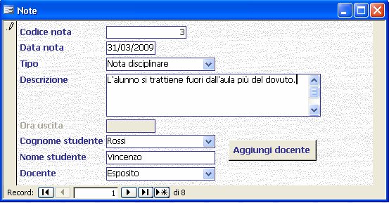 4)Maschera Note Per la maschera note, all attivazione del tipo di nota come nota disciplinare viene disattivata