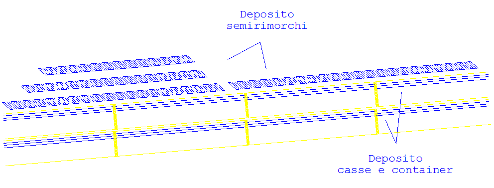 Dalle viste in sezione si può notare come nella soluzione A vi si accede con una sola corsia posta a nord del terminal mentre nella soluzione B l accesso dei mezzi stradali avviene da due corsie