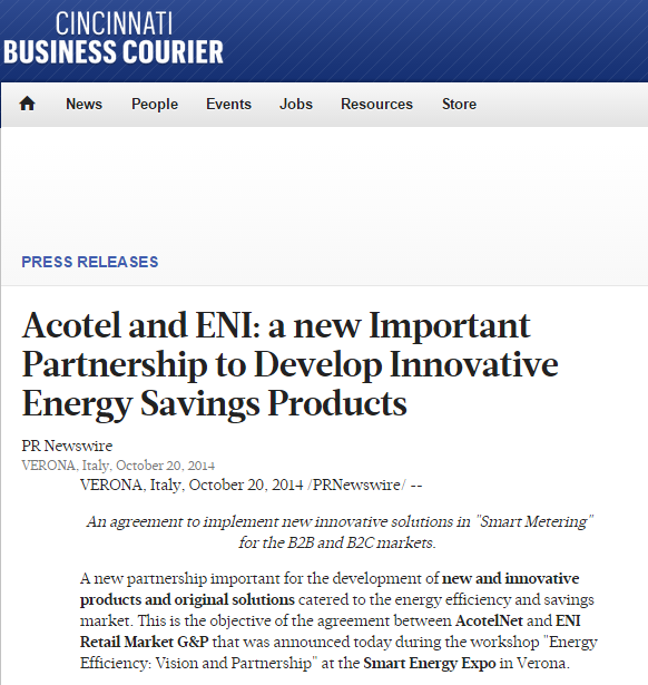 Cincinnati Business Courier, 20 Ottobre http://www.bizjournals.com/cincinnati/prnewswire/press_releases/georgia/2014/10/20/enuk2014102075 88?