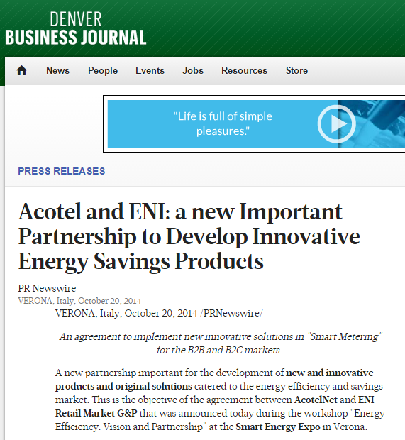 Denver Business Juornal, 20 Ottobre http://www.bizjournals.com/denver/prnewswire/press_releases/georgia/2014/10/20/enuk201410207588?