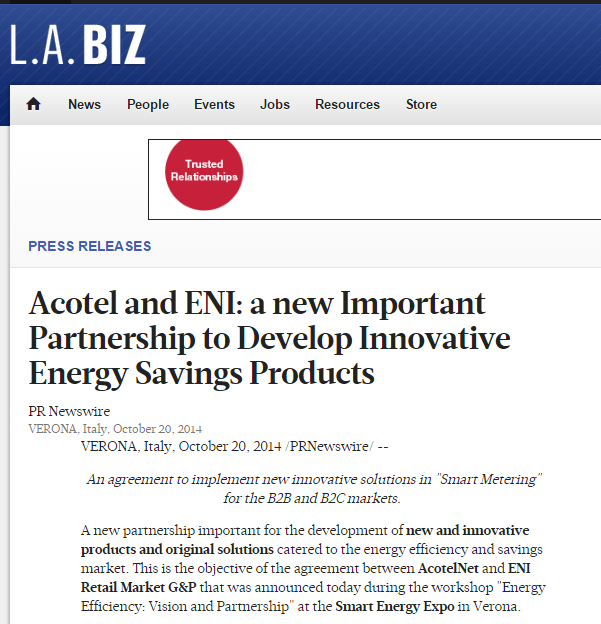 L.A BIZ, 20 Ottobre http://www.bizjournals.com/losangeles/prnewswire/press_releases/georgia/2014/10/20/enuk201410207 588?