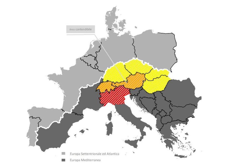 Figura 47- Illustrazione delle aree contendibili Il target obiettivo della domanda Container Transhipment è quantificabile come market share acquisibile trattandosi di un segmento ad elevata