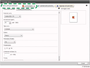 6 Impostazioni utili 2. Nella schermata [Catalogo carta], selezionare il tipo di carta personalizzato da modificare dall'elenco a discesa [Nome carta personalizzata:]. 3.