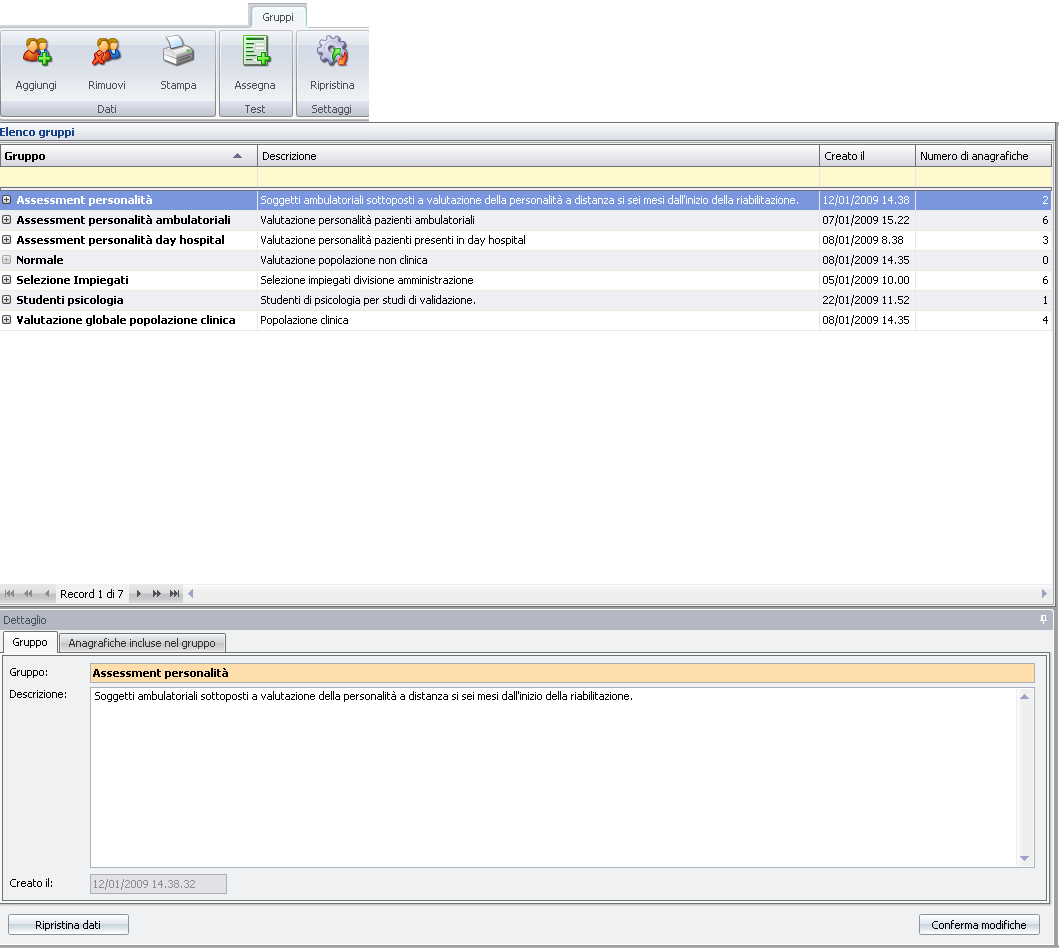 2.2: La sezione Gruppi La sezione Gruppi (cfr. schermata 2 3) consente di intervenire sui gruppi a tutti i livelli, modificando i nomi, le descrizioni e le anagrafiche che vi sono incluse.