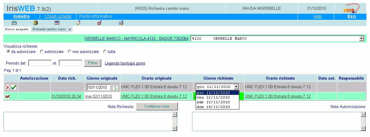 Ad esempio invertendo il martedì con il sabato, per la settimana in oggetto il martedì diventerà non lavorativo ed il sabato lavorativo.