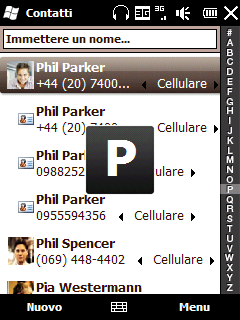 48 Capitolo 2 Contatti e chiamate Toccare una lettera o scorrere il dito lungo la barra di Scorrimento rapido sul lato destro della schermata Contatti per selezionare una lettera e passare