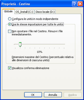 G. Pettarin ECDL Modulo 2: Sistema Operativo 179 Inserire il segno di spunta se si vuole che un file sia cancellato immediatamente senza passare per il Cestino.