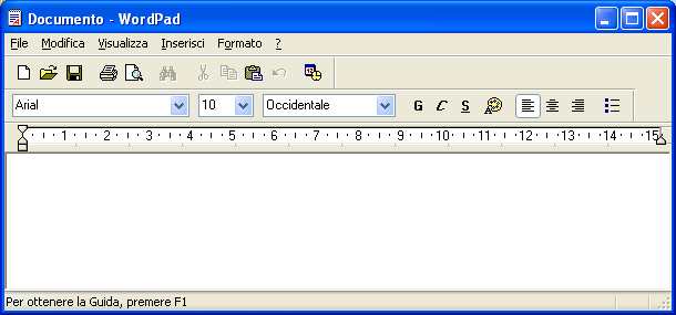Per creare un file di testo usiamo un programma di videoscrittura, fornito come accessorio del programma Windows: Wordpad.