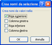 G. Pettarin ECDL Modulo 4: Excel 108 Fai clic su Crea da selezione.