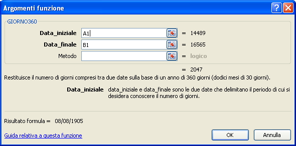 G. Pettarin ECDL Modulo 4: Excel 111 La funzione GIORNO360 Appare la finestra per l inserimento degli argomenti della funzione.