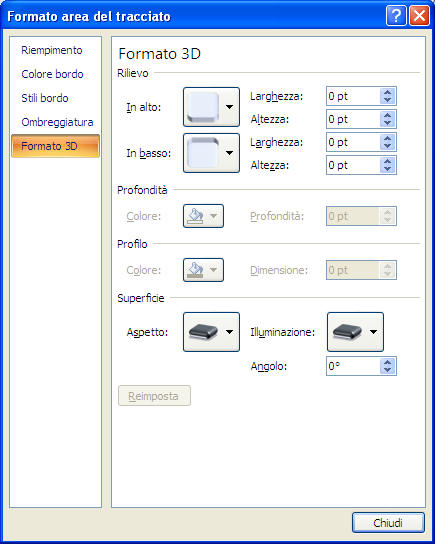 G. Pettarin ECDL Modulo 4: Excel 143 Opzioni del formato 3D Nel gruppo Sfondo della scheda Layout ci sono i pulsanti per modificare il grafico quando è tridimensionale.