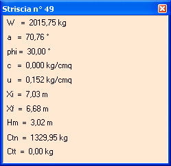 W, peso della striscia, espresso in [F1]; - a, angolo formato dalla base della striscia rispetto all orizzontale, positivo antiorario, espresso in gradi; - phi, angolo d attrito del terreno lungo la