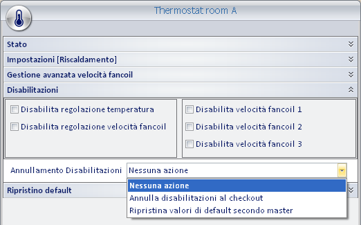 Il pannello Disabilitazioni Tramite il pannello Disabilitazioni è possibile disabilitare alcune impostazioni del termostato.