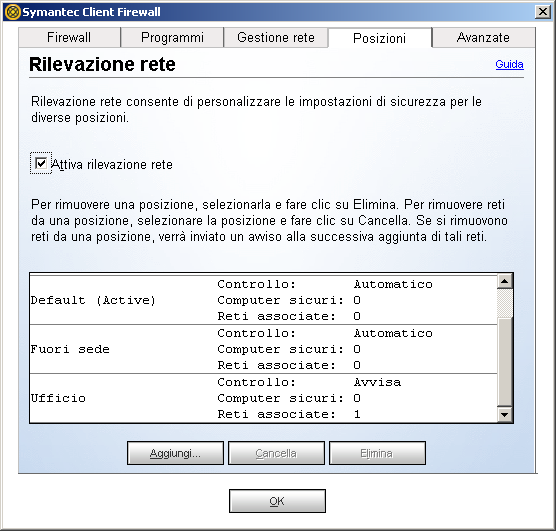 126 Utilizzo di Rilevamento posizione e delle aree Utilizzo di Rilevamento posizione Nella Figura 7-2 viene indicato dove attivare e disattivare Rilevazione rete.