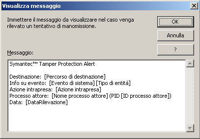 56 Protezione del computer da virus e rischi per la sicurezza Utilizzo di Protezione contro le manomissioni Utilizzare il seguente formato per la creazione dei messaggi: Testo digitato dall'utente: