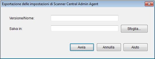 Capitolo 3 Server 3 Specificare [Versione/Nome] e [Salva in]. Per informazioni sulle impostazioni, consultare l Aiuto di Scanner Central Agent. 4 Premere il tasto [Avvia].