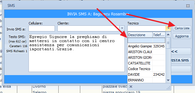 Inoltre sono state suddivise per apparecchio sia la visualizzazione che la Stampa. 2.7. Invio SMS: in assenza di numero telefonico non venivano caricate le liste. Corretto.