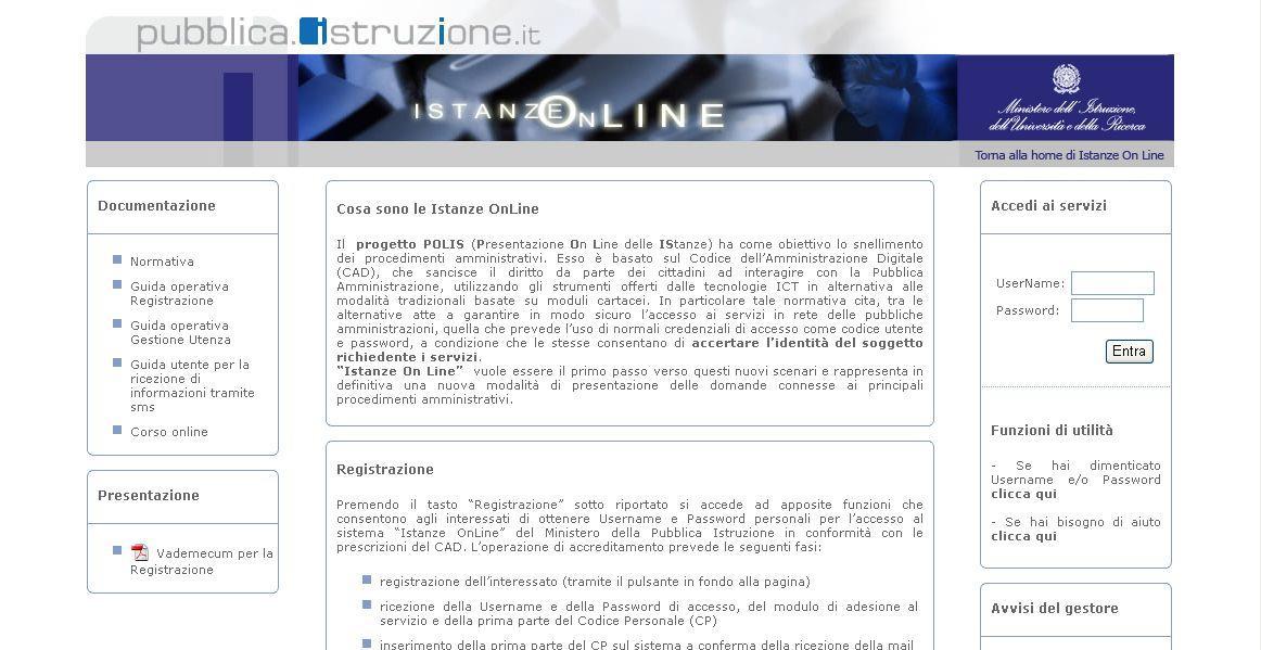 Prima parte della Registrazione L utente deve accedere al sito del Ministero dell'istruzione, dell'università e della