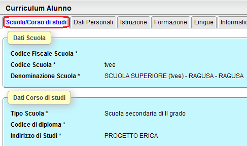 La sezione 2 riguarda i Dati personali dello studente; non si tratta di dati modificabili, eventuali variazioni vanno comunicate in segreteria.