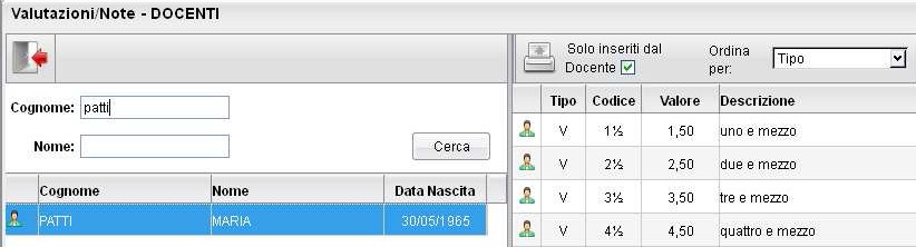 L'icona Assegna valore ai siimboli [+] e [-] consente di gestire il valore da assegnare ai simboli + e eventualmente presenti dopo il voto numerico, per tutti i docenti Valutazioni / Assenze /