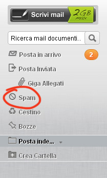 Puoi preventivamente stabilire se le email provenienti da un determinato mittente devono finire nella cartella Spam, selezionando la email e cliccando su <Spam>.