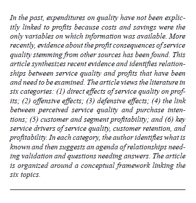 Come collegare la qualità e la soddisfazione dei clienti alla profittabilità, e viceversa Si ragiona sui contenuti delle seguenti letture Zeithaml V.A.