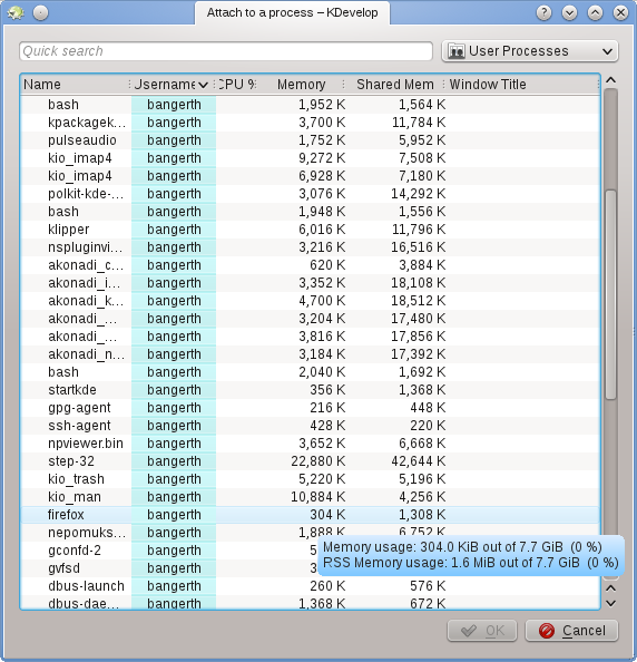 7.2 Collegare il debugger ad un processo in esecuzione A volte si vuole fare il debug di un programma che è già in esecuzione.