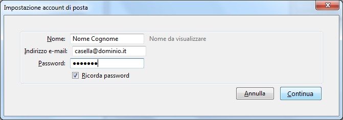 Nella finestra Impostazioni account di posta inserire nel campo Nome il proprio nome o il nome che si desidera che venga