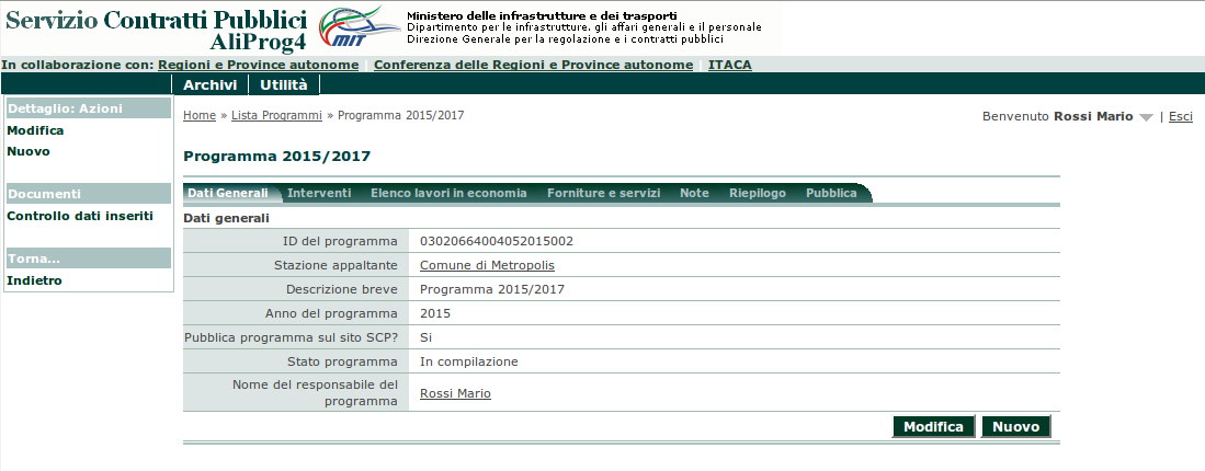 8 Consultare, modificare i dati inseriti per completare il lavoro I dati possono essere inseriti in momenti diversi, salvando il lavoro svolto con l apposito pulsante Salva.