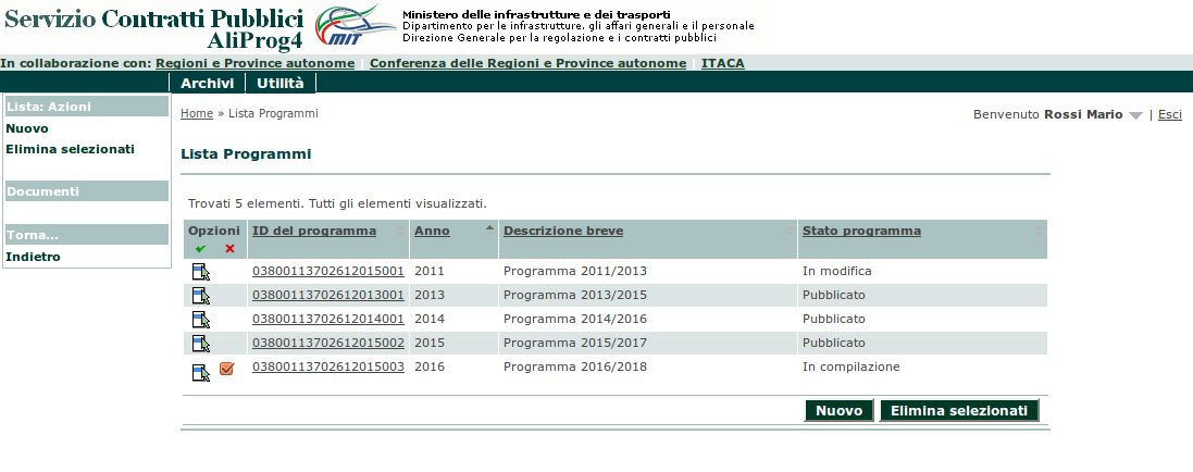 12 Cancellazione di un programma È possibile eliminare autonomamente solo programmi in stato In compilazione e cioè non ancora pubblicati (vedi capitolo 10).