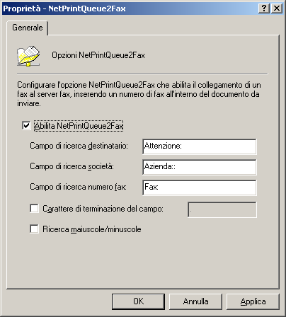 Configurazione della caratteristica Netprintqueue2FAX Figura 102 - Configurazione di NetPrintQueue2FAX Accedere alla configurazione di NetPrintQueue2FAX facendo clic con il pulsante destro del mouse