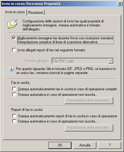 Figura 71 - Opzioni di invio Migliora immagine per i fax inviati a risoluzione normale: selezionando questa opzione la qualità dei fax a bassa risoluzione viene migliorata.