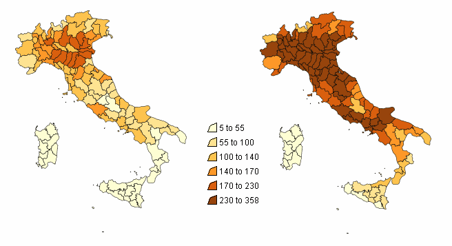 Figura 1 - Indice provinciale di Accessibilità Ferroviaria 2008 Fonte: riprodotto da Alampi e Messina, 2011 Se però la situazione della dotazione infrastrutturale può essere vista in chiaroscuro,