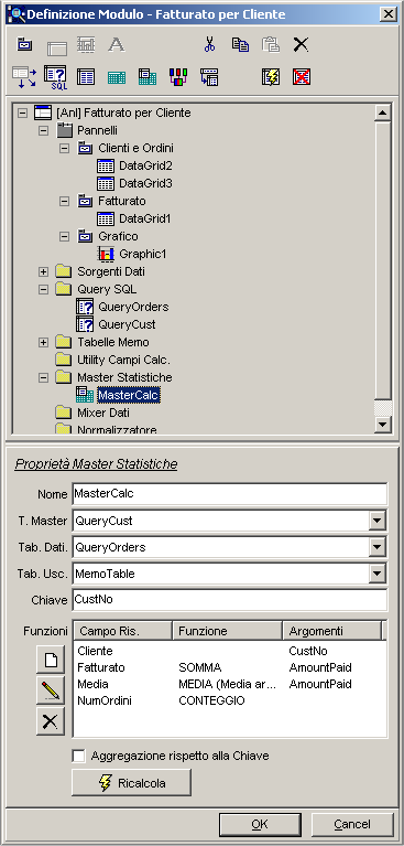 40 Open DB - Manuale dell Utente Editor Analisi Personalizzate Quando si decide di creare o modificare un modulo per le analisi personalizzate, viene aperto il modulo e l editor per la definizione
