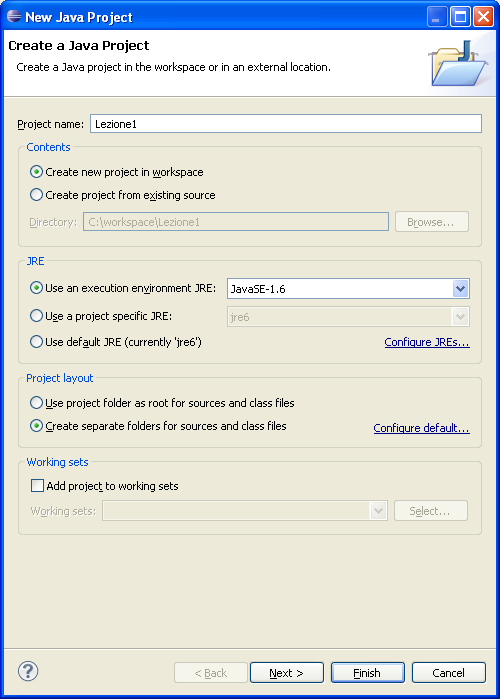 Creare un progetto Selezionare dal menù: File New Project Scegliere